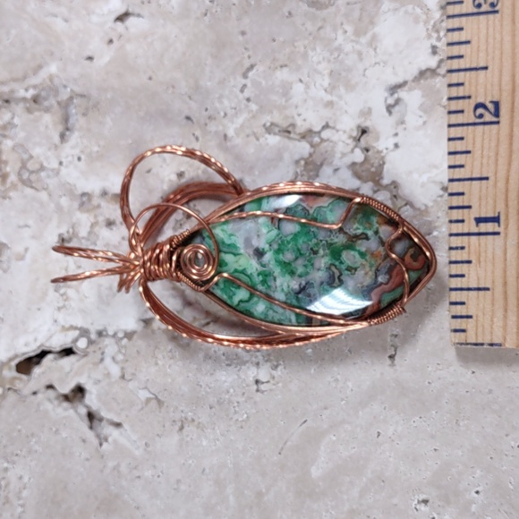 Copper Wire Wrapped Stone Pendant - Picture 3 of 4